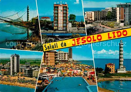 AK / Ansichtskarte Jesolo Lido Hafen Fischernetze Leuchtturm Hotels Strand Swimming Pool