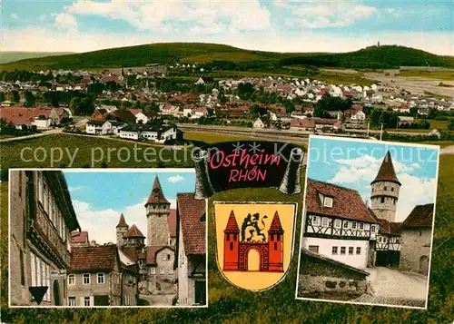 AK / Ansichtskarte Ostheim Rhoen Panorama Altstadt Turm Wappen Kat. Ostheim v.d.Rhoen