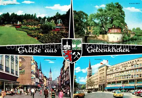 AK / Ansichtskarte Gelsenkirchen Stadtgarten Schloss Berge Neumarkt Bahnhofstrasse Wappen Kat. Gelsenkirchen