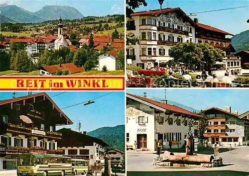 AK / Ansichtskarte Reit Winkl Ortsansicht mit Kirche Alpenblick Rathaus Brunnen Hotel Kat. Reit im Winkl
