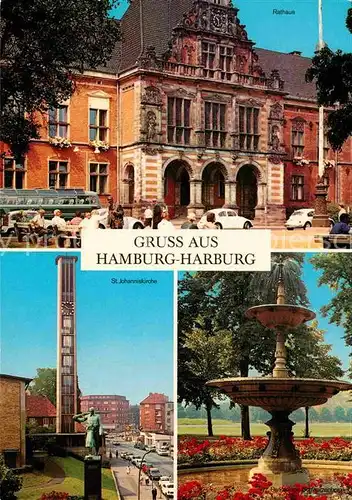 AK / Ansichtskarte Harburg Hamburg Rathaus St Johanniskirche Parkanlage Schwarzenberg Brunnen Kat. Hamburg