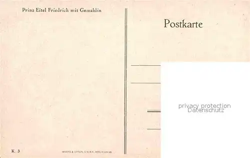 AK / Ansichtskarte Adel Preussen Prinz Eitel Friedrich mit Gemahlin  Kat. Koenigshaeuser