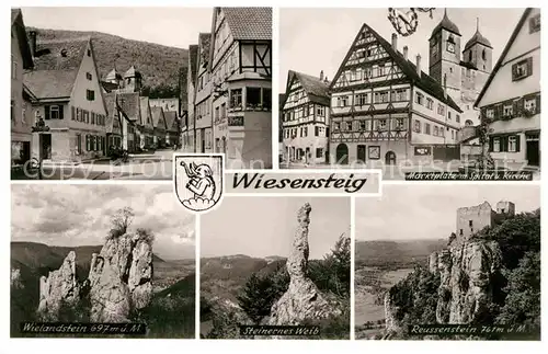 AK / Ansichtskarte Wiesensteig Marktplatz Spital Kirche Wielandstein Reussenstein Steinernes Weib Kat. Wiesensteig