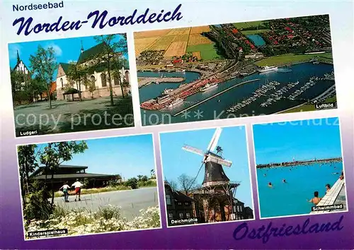 AK / Ansichtskarte Norden Norddeich Ostfriesland Fliegeraufnahme Hafen Ludgeri Deichmuehle Schwimmbad Kat. Norden