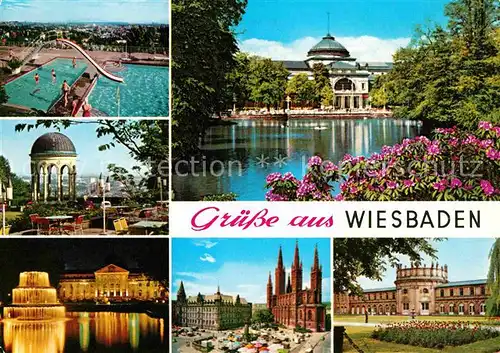 AK / Ansichtskarte Wiesbaden Freibad  Kirche Brunnen Kat. Wiesbaden