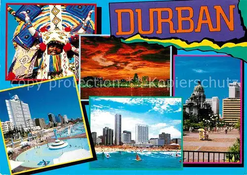 AK / Ansichtskarte Durban South Africa Africa Ricksha Boy Hotels am Strand Swimming Pool Platz Nachtaufnahme Skyline Kat. Durban