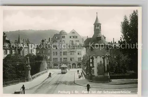 AK / Ansichtskarte Strassenbahn Freiburg im Breisgau Schwabentorbruecke  Kat. Strassenbahn