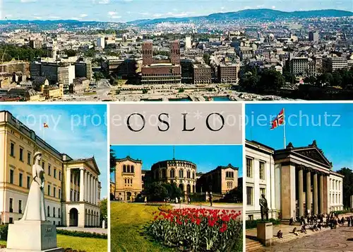 AK / Ansichtskarte Oslo Norwegen Panorama Radhuset Slottet Stortinget Universitetet Kat. Oslo