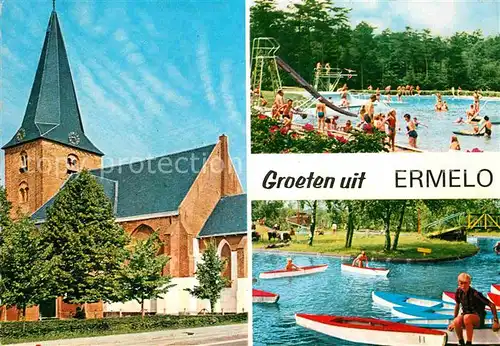 AK / Ansichtskarte Ermelo Freibad Kirche Boote
