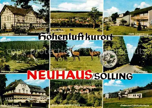 AK / Ansichtskarte Neuhaus Solling Hotel Brauner Hirsch Cafe Langenberg Kegelbahn Wildpark Hotel Zur Linde Maedchenberg  Kat. Holzminden