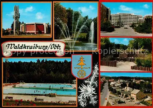 AK / Ansichtskarte Waldkraiburg Freibad Stadtpark Freibad Kirche Hochhaeuser Kat. Waldkraiburg