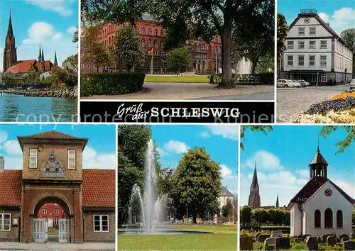 AK / Ansichtskarte Schleswig Schlei Ortsansicht mit Kirche Friedhof Gebaeude Springbrunnen Kat. Erfde