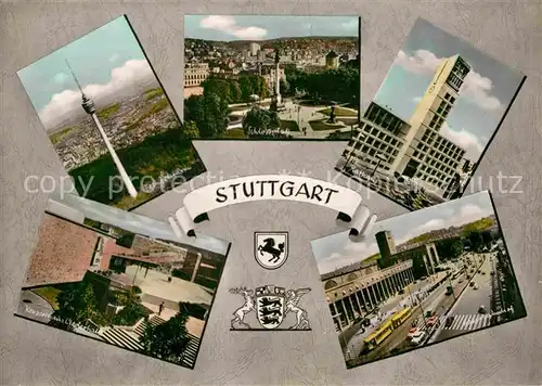 AK / Ansichtskarte Stuttgart Fernsehturm Schlossplatz Rathaus Hauptbahnhof Konzerthaus Kat. Stuttgart