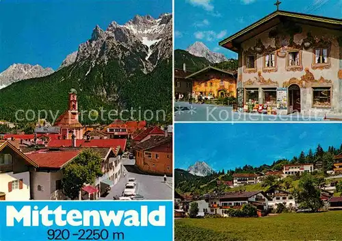 AK / Ansichtskarte Mittenwald Bayern Teilansichten Hoehenluftkurort Im Gries Karwendelgebirge Lueftlmalerei Wettersteinspitze Kat. Mittenwald