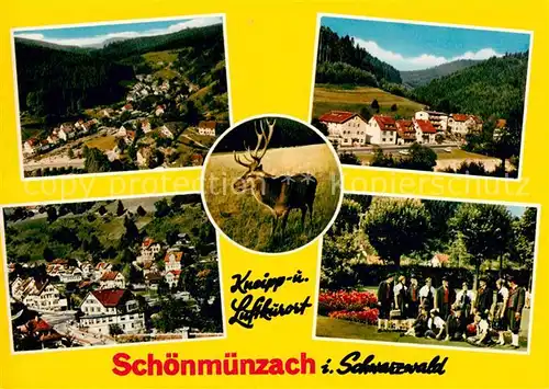 AK / Ansichtskarte Schoenmuenzach Panorama Schwarzwald Hirsch Trachtengruppe Kat. Baiersbronn