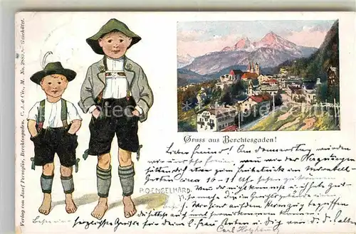 AK / Ansichtskarte Kuenstlerkarte P. O. Engelhard Trachten Kinder Berchtesgaden  Kat. Kuenstlerkarte