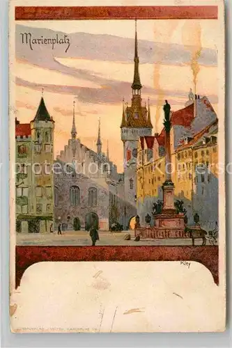 AK / Ansichtskarte Kley Muenchen Marienplatz Litho  Kat. Kuenstlerlitho