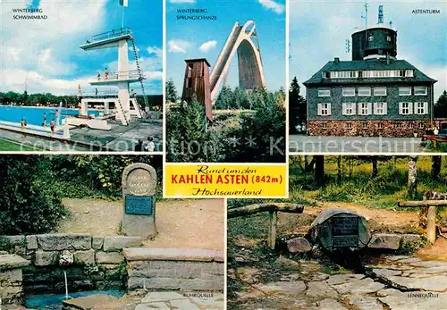 AK / Ansichtskarte Winterberg Hochsauerland Schwimmbad Sprungschanze Astenturm Ruhrquelle Linnequelle Kat. Winterberg
