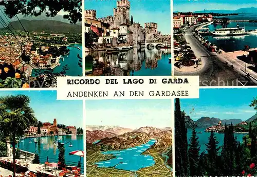 AK / Ansichtskarte Gardasee Lago di Garda Hafen Seilbahn Panoramakarte Kat. Italien