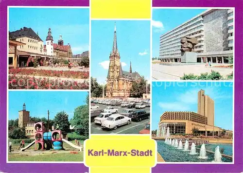 AK / Ansichtskarte Karl Marx Stadt Rosenhof Rathaus Kuechwaldplatz Theaterplatz Karl Marx Monument Interhotel Kongress Kat. Chemnitz