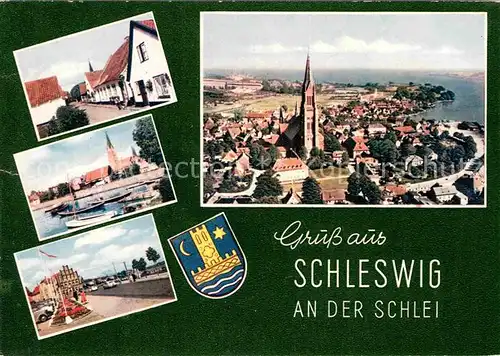 AK / Ansichtskarte Schleswig Schlei Teilansichten Hafen Promenade Kirche Fliegeraufnahme Kat. Erfde