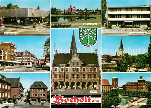 AK / Ansichtskarte Bocholt Westfalen Busbahnhof St Paul Haus des Handwerks Fluss Aa Gymnasium Rathaus Marktplatz Westend Kat. Bocholt