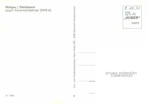 AK / Ansichtskarte Wallgau gegen KarwendelgebirgeHuber Karte Nr 8999 Kat. Wallgau
