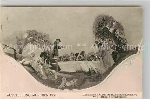 AK / Ansichtskarte Ausstellung Bayr Landes Muenchen 1908 Dekcengemaelde Hauptrestaurant Ludwig Herterich  Kat. Expositions