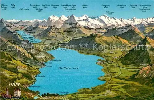 AK / Ansichtskarte Thun BE Thuner See und Umgebung Alpenpanorama aus der Vogelperspektive Kat. Thun
