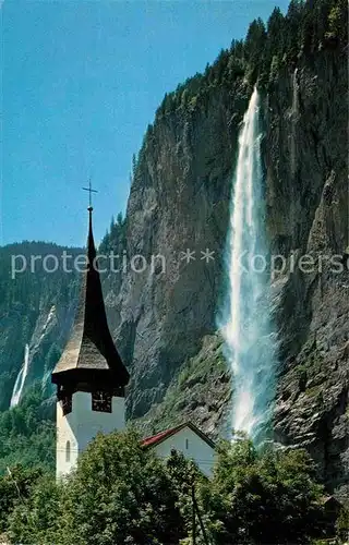 AK / Ansichtskarte Lauterbrunnen BE Staubbachfall und Kirche Wasserfall Kat. Lauterbrunnen