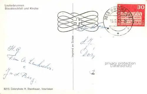 AK / Ansichtskarte Lauterbrunnen BE Staubbachfall und Kirche Wasserfall Kat. Lauterbrunnen