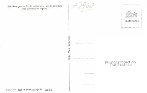 AK / Ansichtskarte Saulgau Schillerdenkmal im Stadtpark  Kat. Bad Saulgau