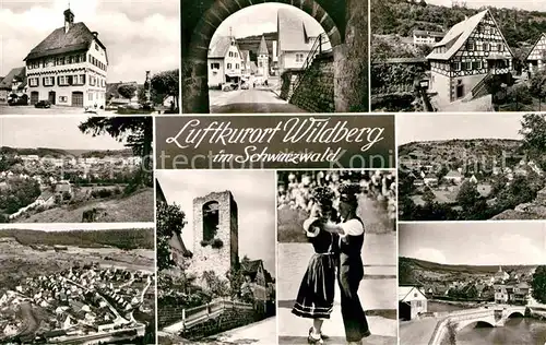 AK / Ansichtskarte Wildberg Schwarzwald Stadttor Bruecke Turm Paar in Tracht Kat. Wildberg