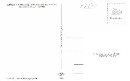 AK / Ansichtskarte Altensteig Schwarzwald Kohlmuehle im Zinsbachtal