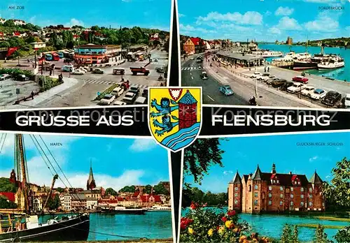 AK / Ansichtskarte Flensburg Am ZOB Foerdebruecke Hafen Gluecksburger Schloss Kat. Flensburg