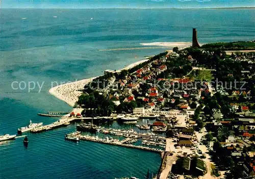 AK / Ansichtskarte Laboe Fliegeraufnahme mit Hafen Ehrenmal des Deutschen Marinebundes Kat. Laboe
