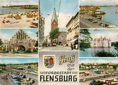 Flensburg Teilansichten Foerdestadt Strand Kirche Schloss Hafen Kat. Flensburg