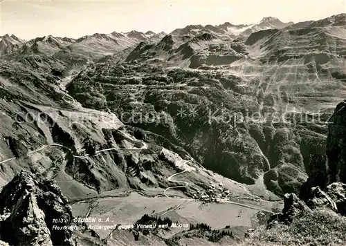 Stuben Vorarlberg Flexenstrasse Arlbergpass gegen Verwall und Albona Gebirgspanorama Alpenpass Kat. Kloesterle