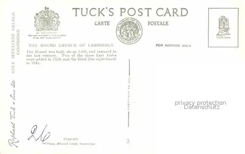 Cambridge Cambridgeshire Round Church Holy Sepulcure Church Tucks Post Card
