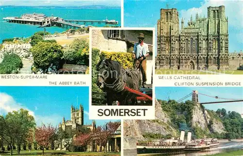 Weston super Mare North Somerset Abbey Bath Wells Cathedral Clifton Suspension Bridge Horse Pferdefuhrwerk Kat. North Somerset