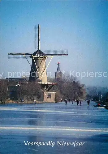 AK / Ansichtskarte Bleskensgraaf Windmuehle Krachten eingefroren Neujahrskarte