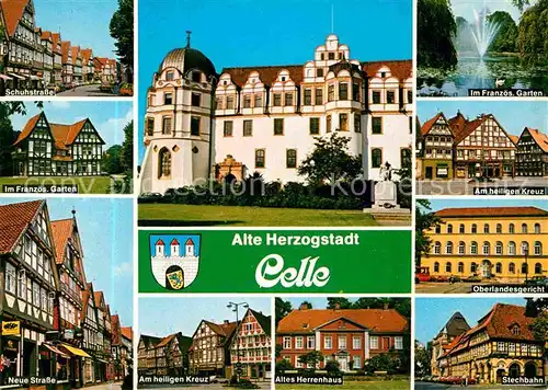 AK / Ansichtskarte Celle Niedersachsen Schuhstrasse am heiligen Kreuz Oberlandesgericht Stechbahn Neue Strasse Altes Herrenhaus Kat. Celle