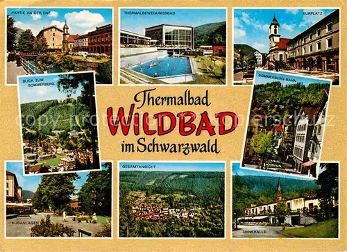 AK / Ansichtskarte Wildbad Schwarzwald Thermalbad Sommerberg Kuranlagen Enz Trinkhalle Kurplatz Kirche Kat. Bad Wildbad