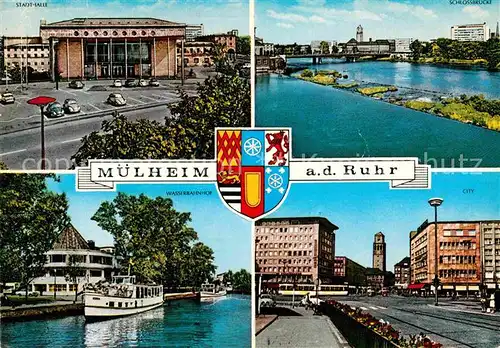 AK / Ansichtskarte Muelheim Ruhr Stadthalle Schlossbruecke City Wasserbahnhof Kat. Muelheim an der Ruhr