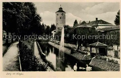 AK / Ansichtskarte Isny Allgaeu Turm Schwanenteich Fontaene Kat. Isny im Allgaeu