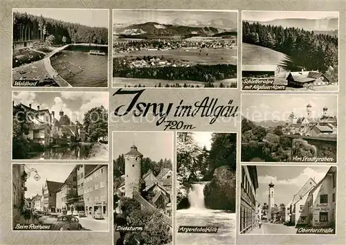 AK / Ansichtskarte Isny Allgaeu Panorama Waldbad Rathaus Diebsturm Obertorstrasse Stadtgraben Kat. Isny im Allgaeu