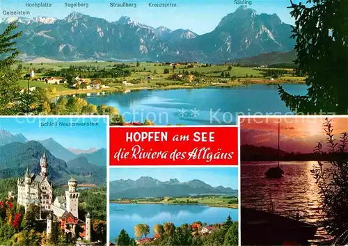 AK / Ansichtskarte Hopfen See Panorama Riviera des Allgaeus Alpen Schloss Neuschwanstein Abendsonne Kat. Fuessen