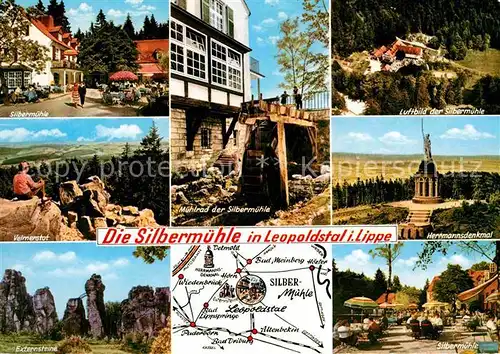 AK / Ansichtskarte Leopoldstal Lippe Silbermuehle Muehlrad Gaststaette Restaurant Ausflugsziele Felsen Hermannsdenkmal Kat. Horn Bad Meinberg