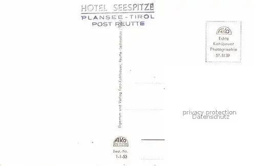 AK / Ansichtskarte Reutte Tirol Plansee mit Thoneller Hotel Seespitze Kat. Reutte