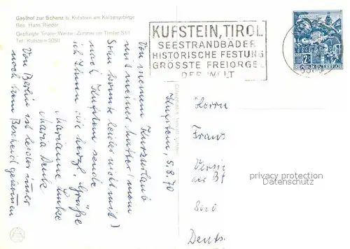 AK / Ansichtskarte Kufstein Tirol Gasthof zur Schanz Kaisergebirge Kat. Kufstein